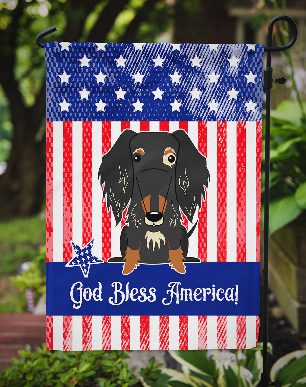 Patriotic USA Wire Haired Dachshund Dapple Garden Flag Mailbox Decorative Yard Banner Outside Patio Artwork for Flower Beds, Garden Size, Multicolor