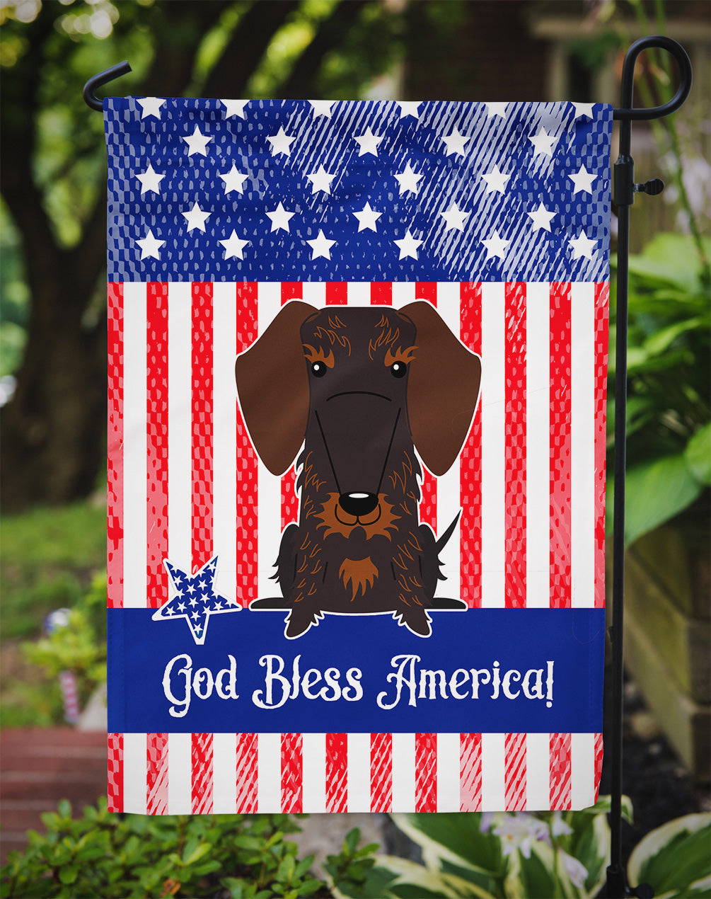 Patriotic USA Wire Haired Dachshund Chocolate Garden Flag Mailbox Decorative Yard Banner Outside Patio Artwork for Flower Beds, Garden Size, Multicolor