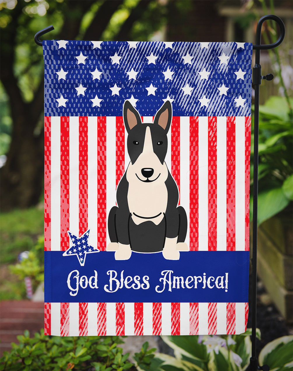 Patriotic USA Bull Terrier Black White Garden Flag Mailbox Decorative Yard Banner Outside Patio Artwork for Flower Beds, Garden Size, Multicolor