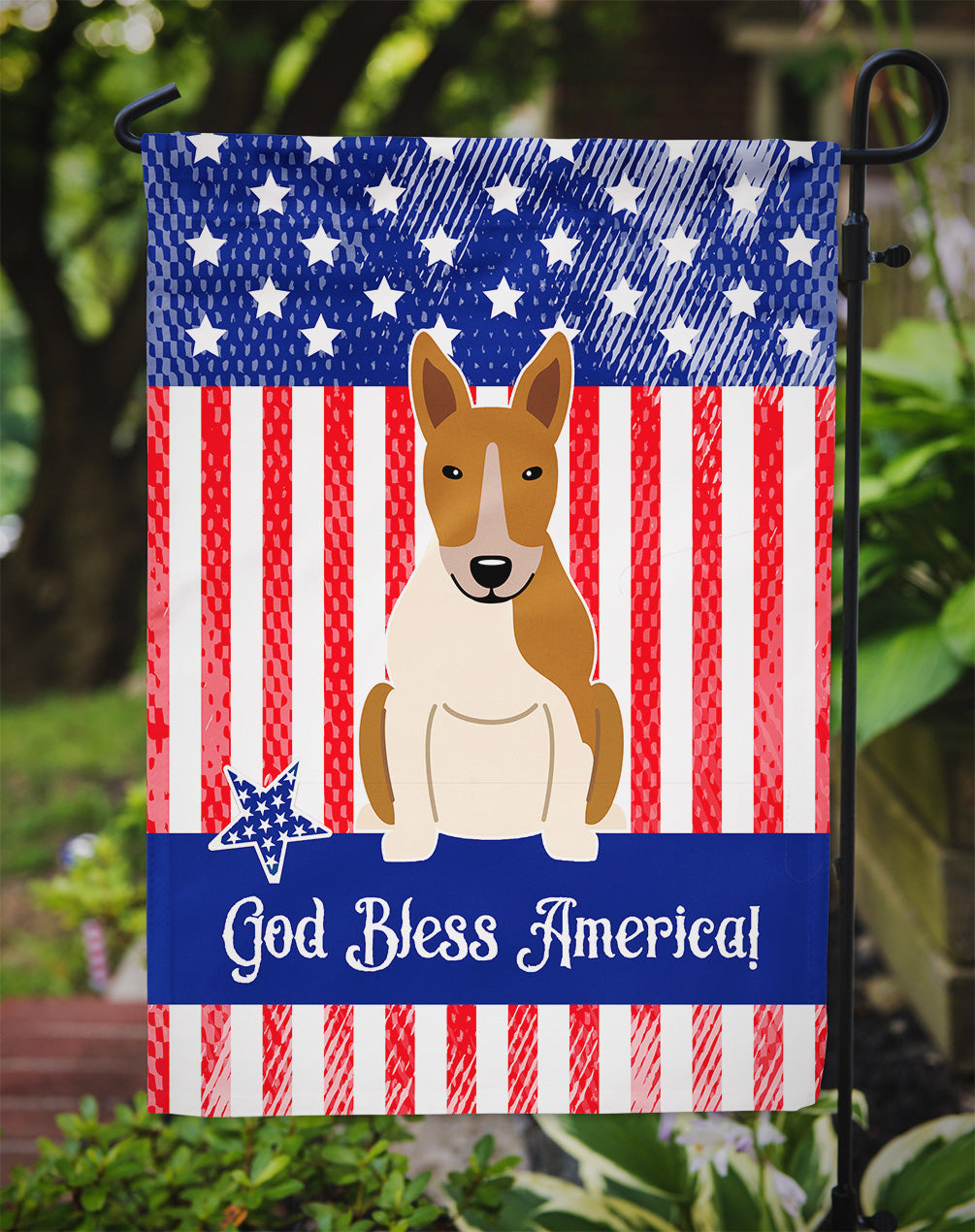 Patriotic USA Bull Terrier Red White Garden Flag Mailbox Decorative Yard Banner Outside Patio Artwork for Flower Beds, Garden Size, Multicolor