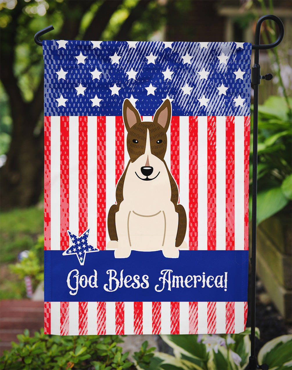 Patriotic USA Bull Terrier Dark Brindle Garden Flag Mailbox Decorative Yard Banner Outside Patio Artwork for Flower Beds, Garden Size, Multicolor