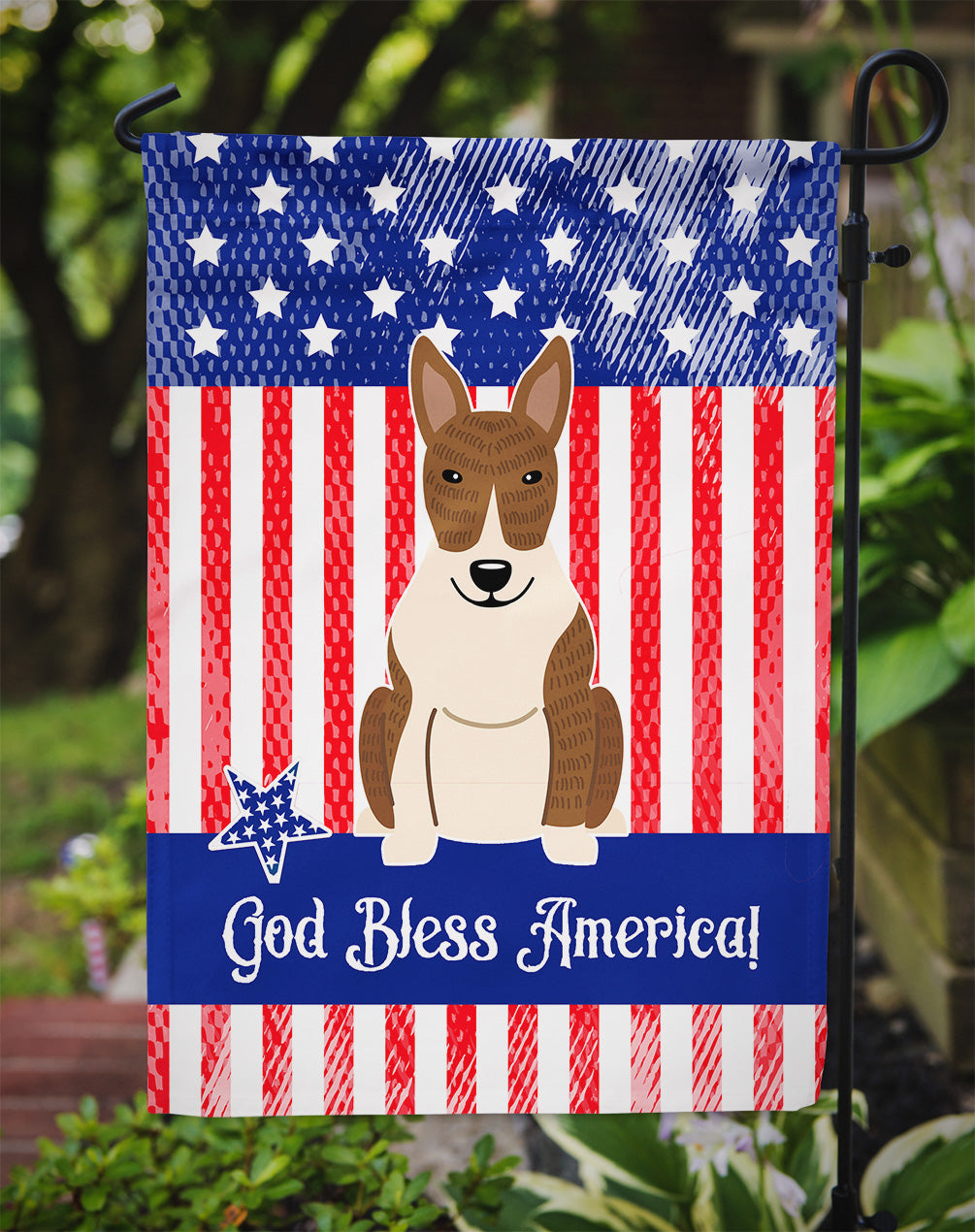 Patriotic USA Bull Terrier Brindle Garden Flag Mailbox Decorative Yard Banner Outside Patio Artwork for Flower Beds, Garden Size, Multicolor