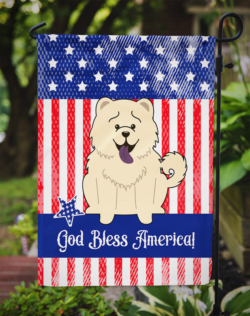Patriotic USA Chow Chow White Garden Flag Mailbox Decorative Yard Banner Outside Patio Artwork for Flower Beds, Garden Size, Multicolor