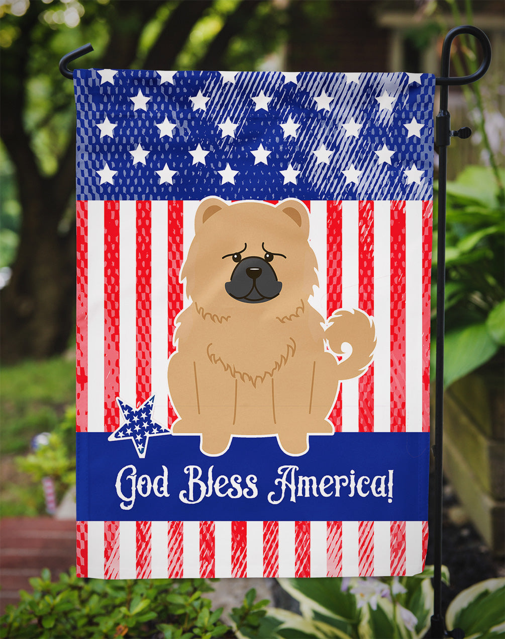 Patriotic USA Chow Chow Cream Garden Flag Mailbox Decorative Yard Banner Outside Patio Artwork for Flower Beds, Garden Size, Multicolor