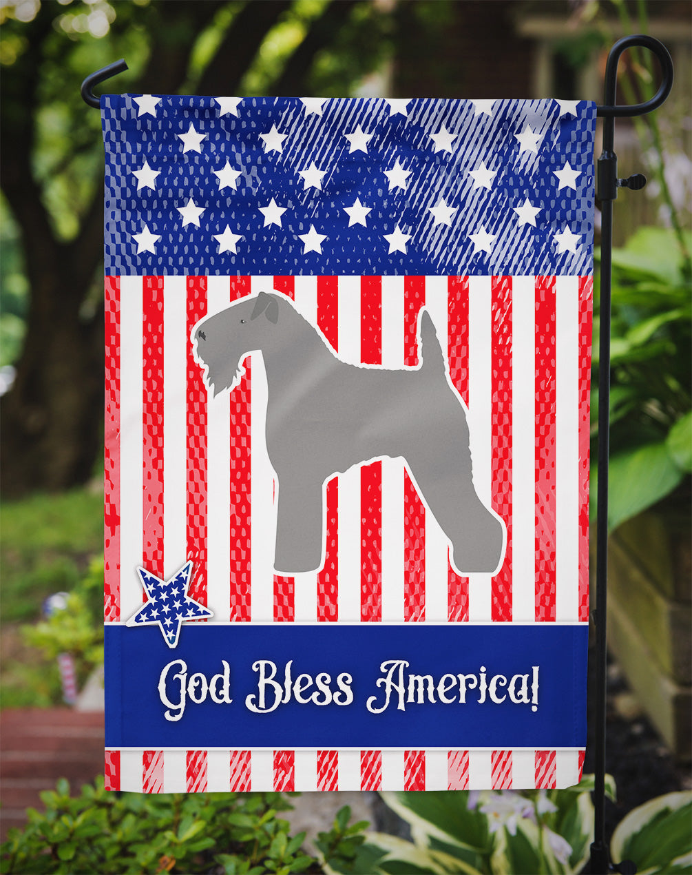 USA Patriotic Kerry Blue Terrier Garden Flag Mailbox Decorative Yard Banner Outside Patio Artwork for Flower Beds, Garden Size, Multicolor