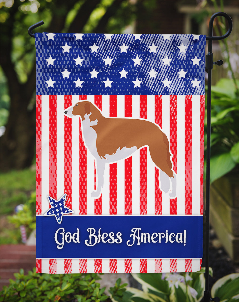 USA Patriotic Borzoi Russian Greyhound Garden Flag Mailbox Decorative Yard Banner Outside Patio Artwork for Flower Beds, Garden Size, Multicolor