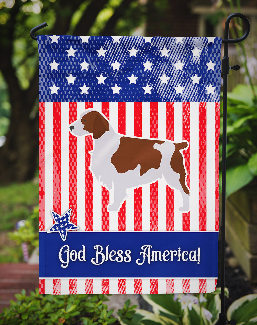 USA Patriotic Welsh Springer Spaniel Garden Flag Mailbox Decorative Yard Banner Outside Patio Artwork for Flower Beds, Garden Size, Multicolor
