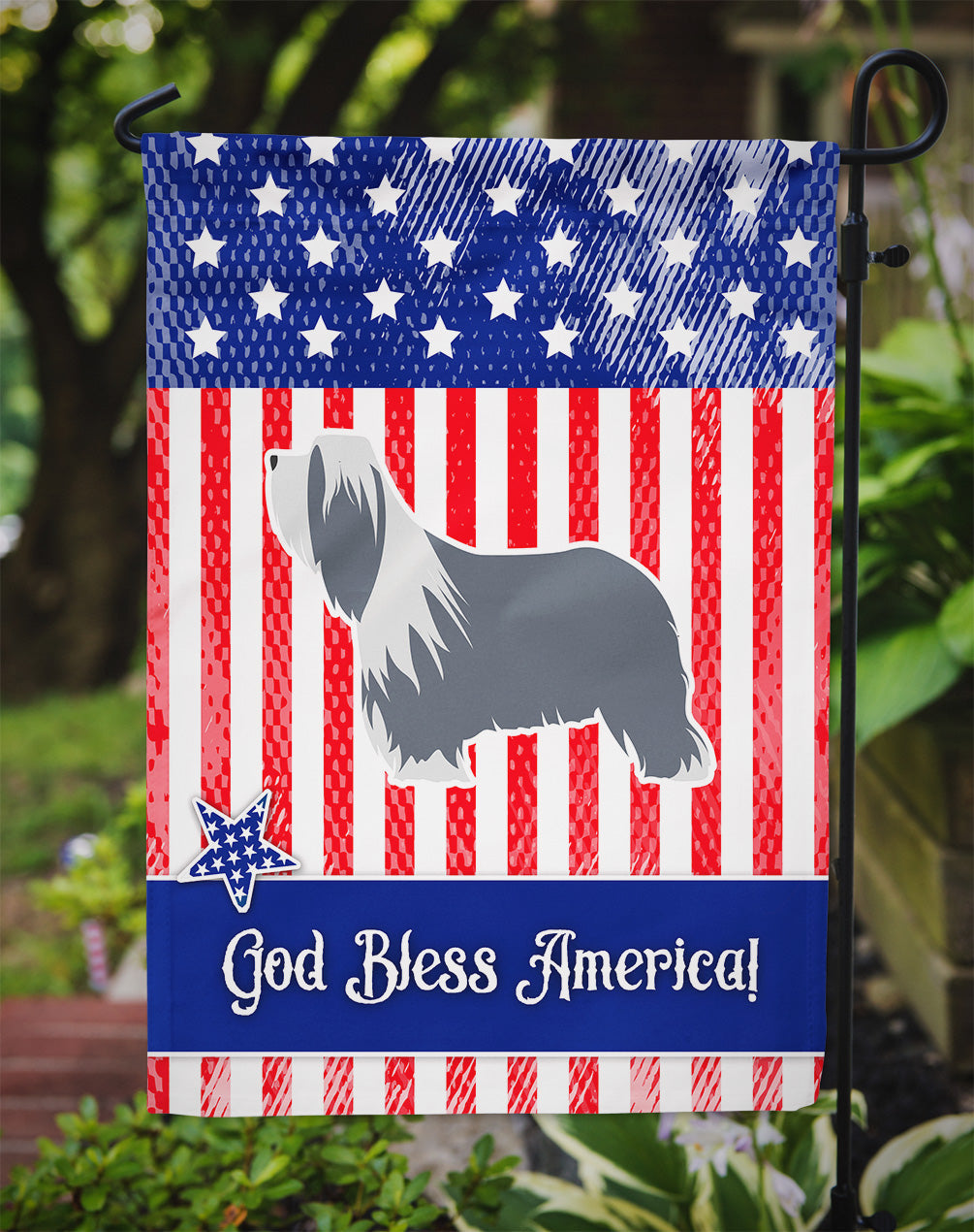 USA Patriotic Bearded Collie Garden Flag Mailbox Decorative Yard Banner Outside Patio Artwork for Flower Beds, Garden Size, Multicolor