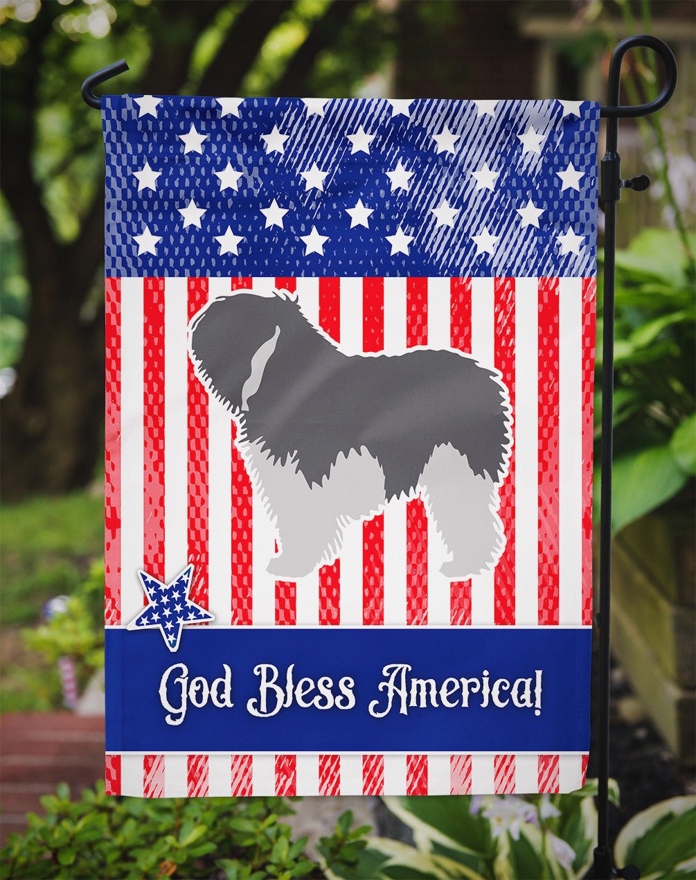 USA Patriotic Polish Lowland Sheepdog Dog Garden Flag Mailbox Decorative Yard Banner Outside Patio Artwork for Flower Beds, Garden Size, Multicolor