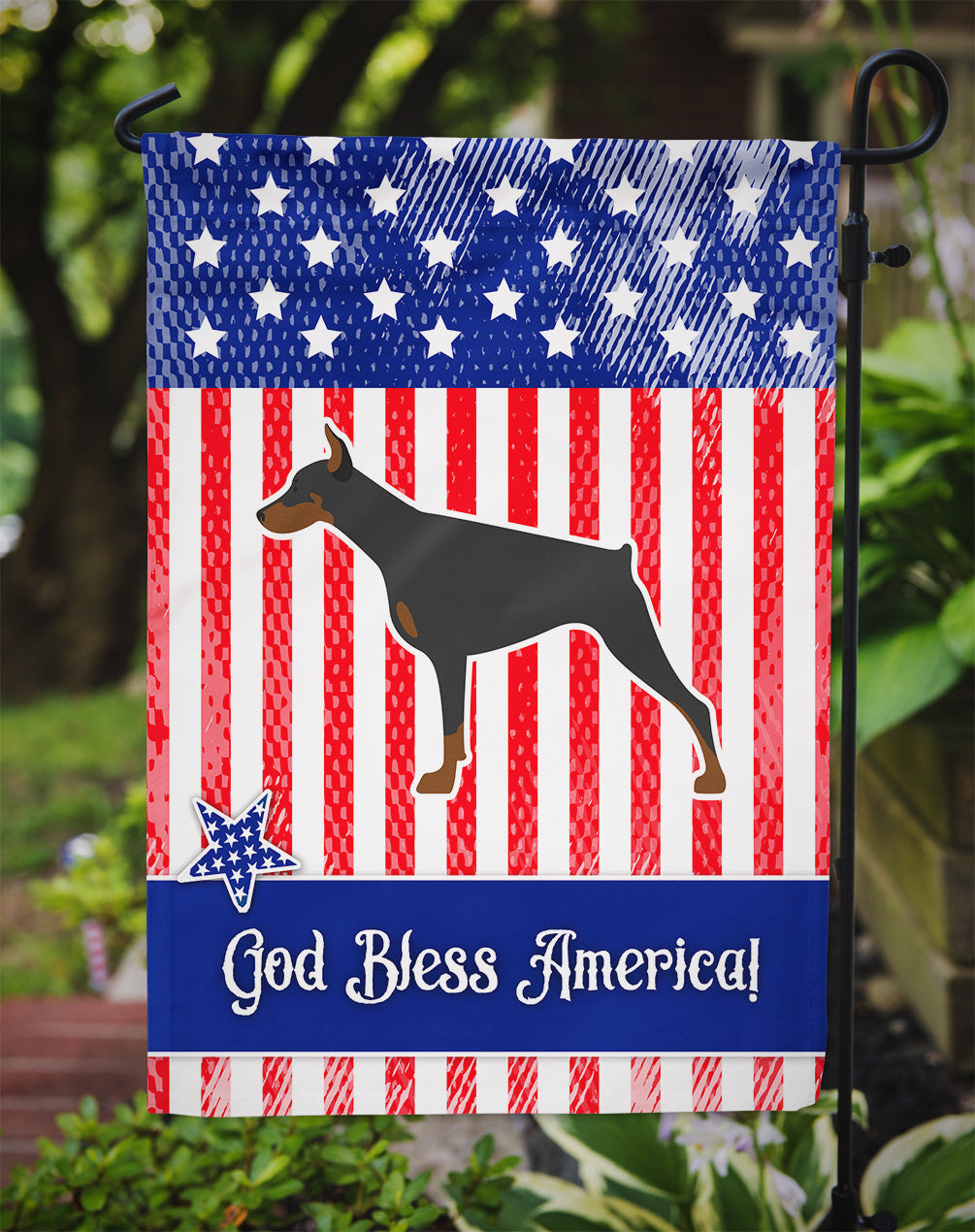USA Patriotic Doberman Pinscher Garden Flag Mailbox Decorative Yard Banner Outside Patio Artwork for Flower Beds, Garden Size, Multicolor