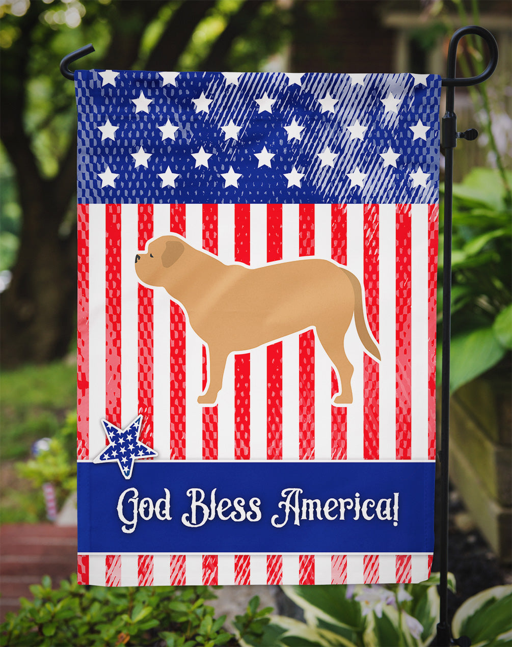 USA Patriotic Dogue de Bordeaux Garden Flag Mailbox Decorative Yard Banner Outside Patio Artwork for Flower Beds, Garden Size, Multicolor