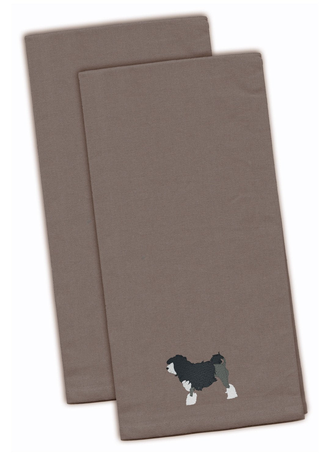 Lowchen Embroidered Kitchen Towels - Gray Decorative Dish Towels - Set of 2 BB3435GYTWE
