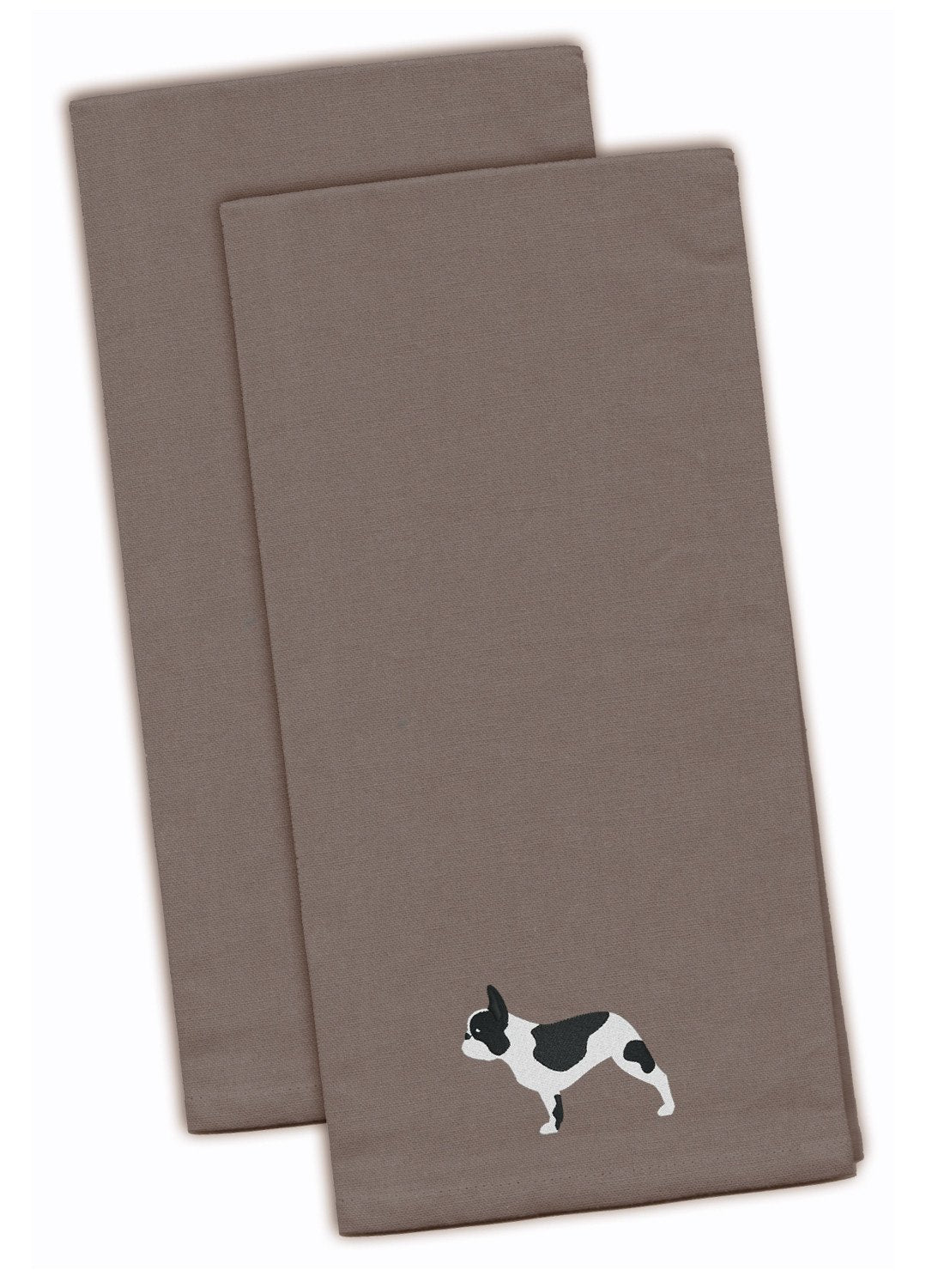 French Bulldog Embroidered Kitchen Towels - Gray Decorative Dish Towels - Set of 2 BB3441GYTWE