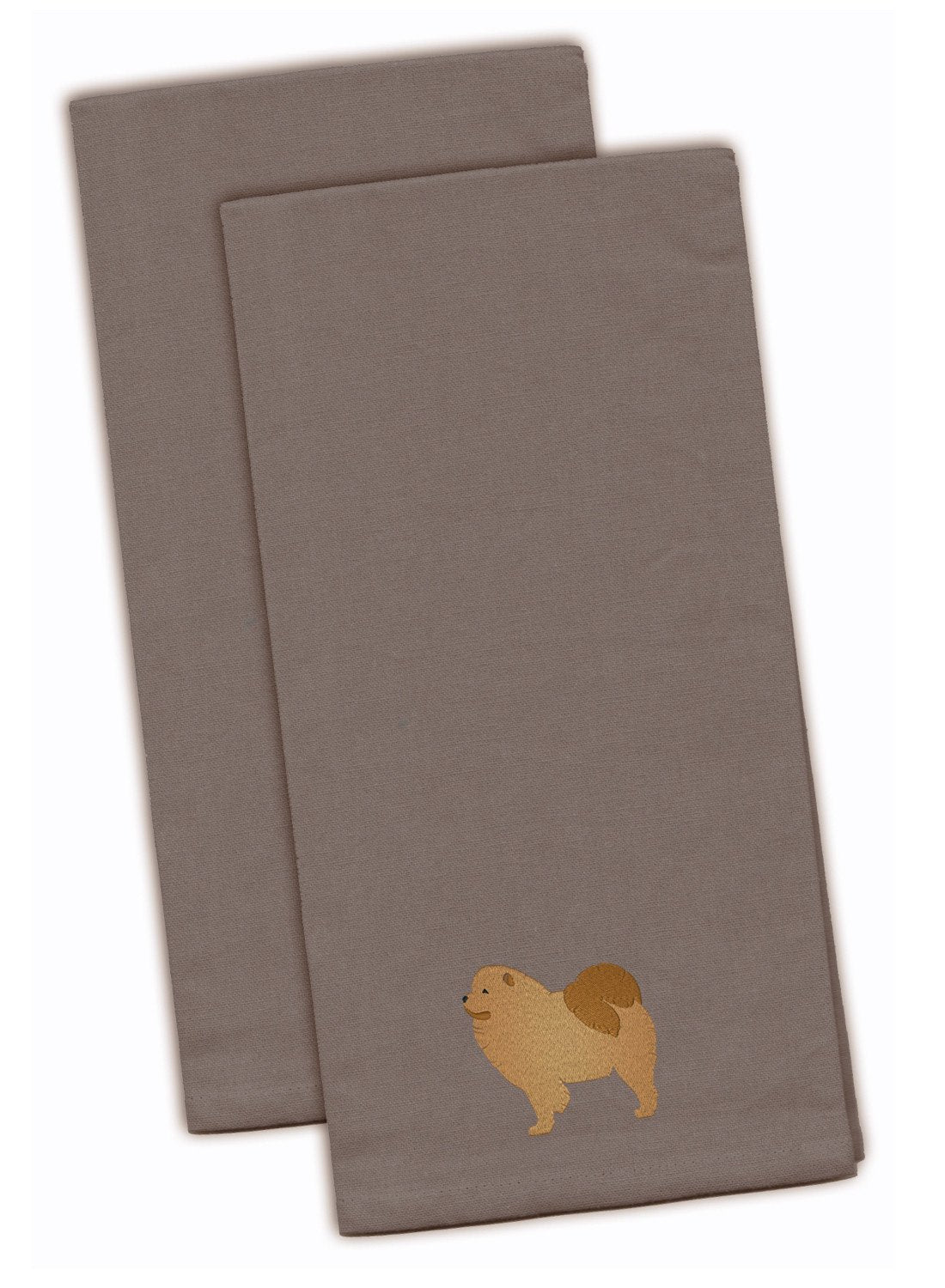 Chow Chow Embroidered Kitchen Towels - Gray Decorative Dish Towels - Set of 2 BB3451GYTWE