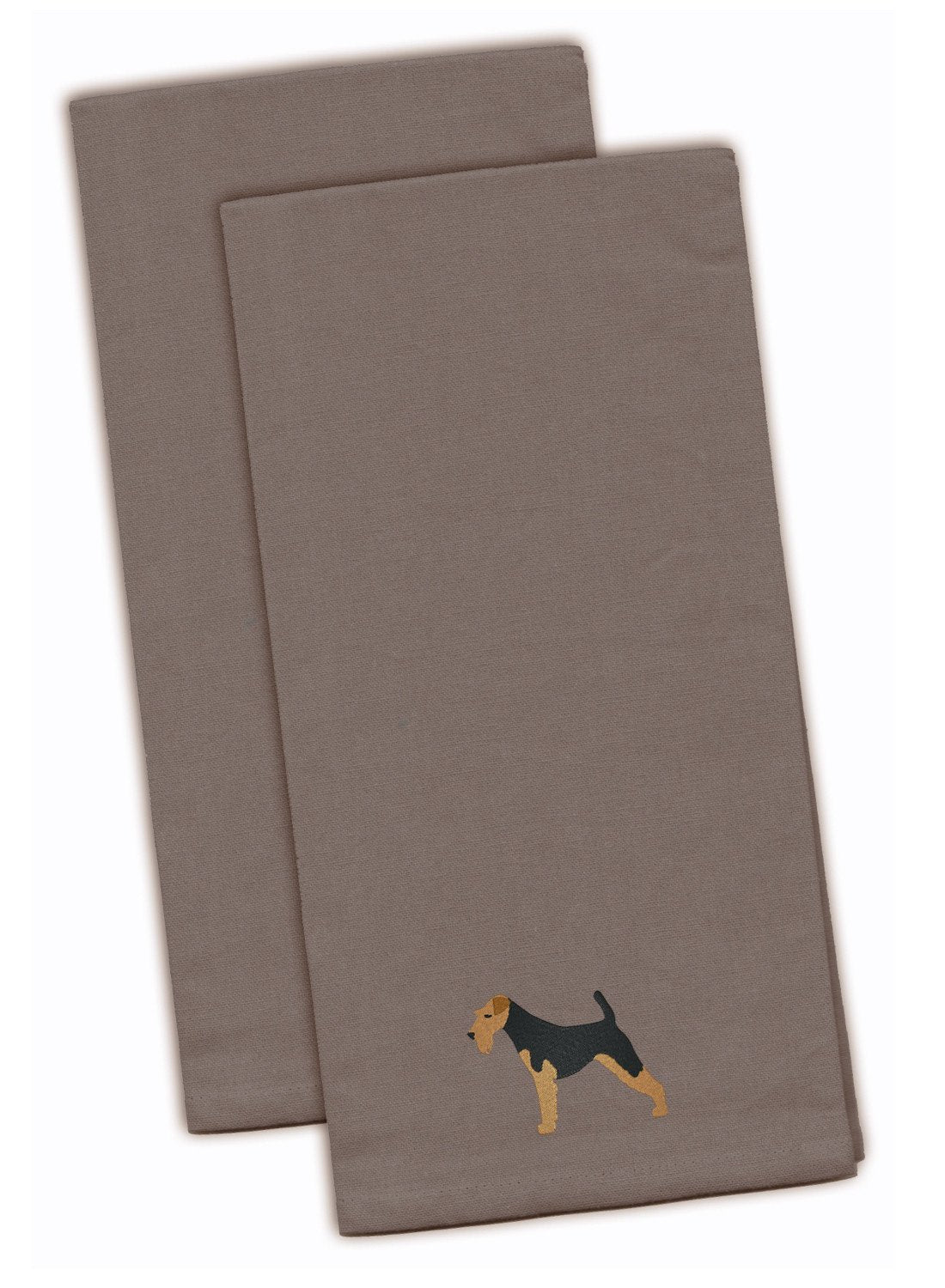 Airedale Terrier Embroidered Kitchen Towels - Gray Decorative Dish Towels - Set of 2 BB3457GYTWE