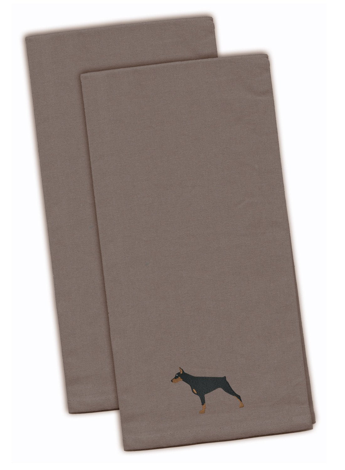 Doberman Pinscher Embroidered Kitchen Towels - Gray Decorative Dish Towels - Set of 2 BB3460GYTWE