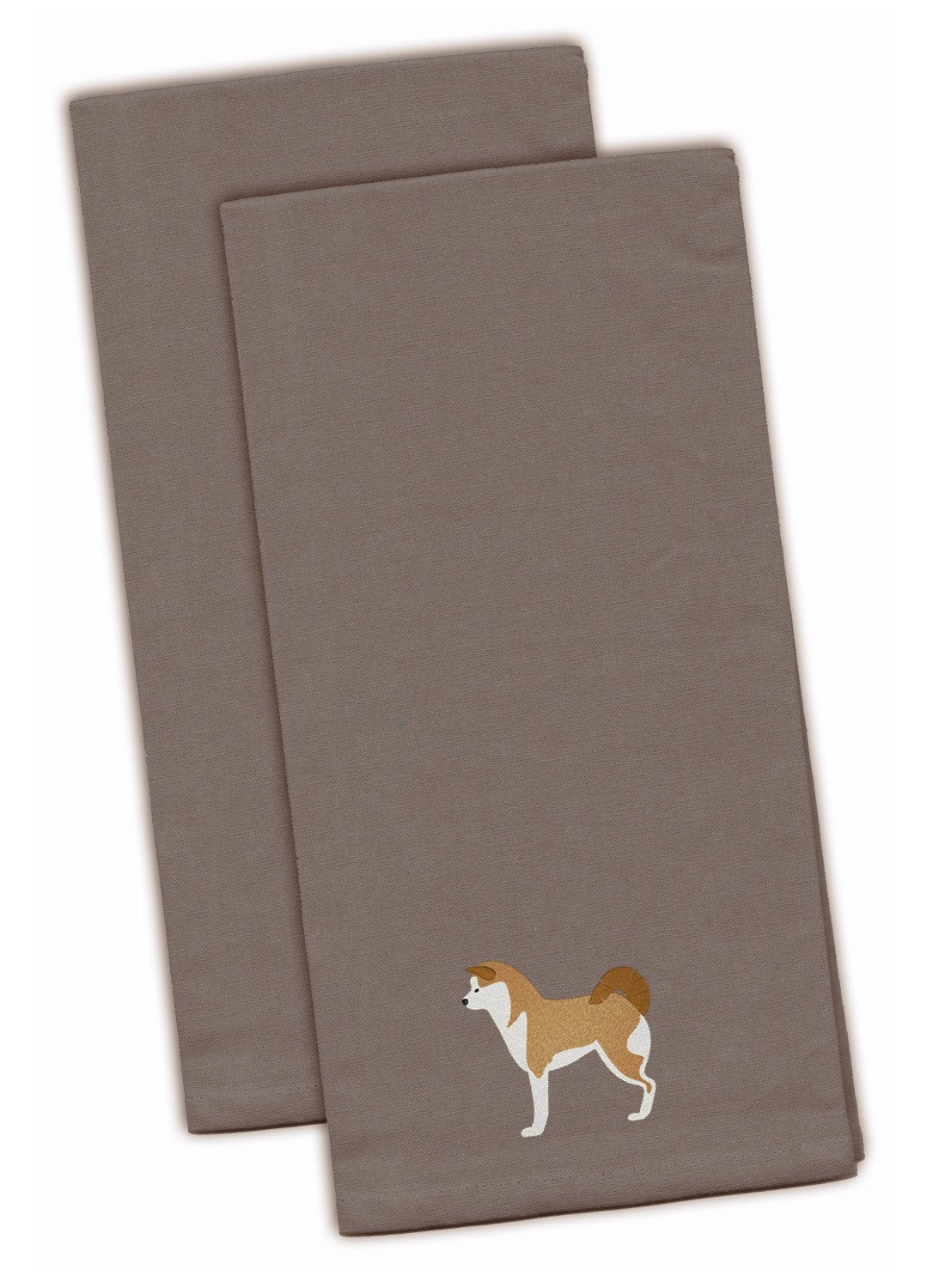 Akita Embroidered Kitchen Towels - Gray Decorative Dish Towels - Set of 2 BB3472GYTWE