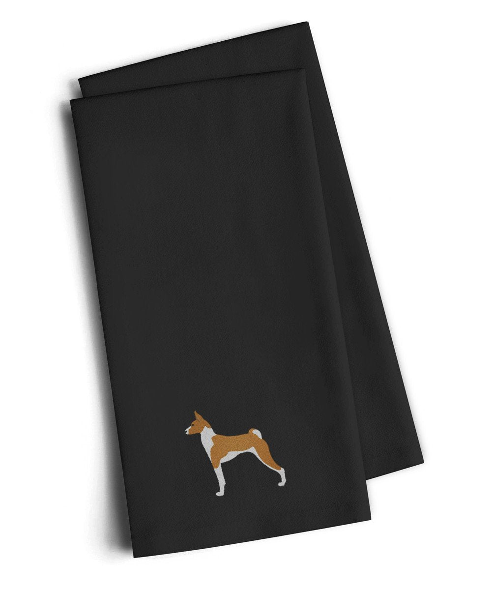 Basenji Black Embroidered Towel Set of 2 Decorative Bathroom Guest Hand Towel for Hand, Face, Tea, Dishcloth, 19 X 25, Black