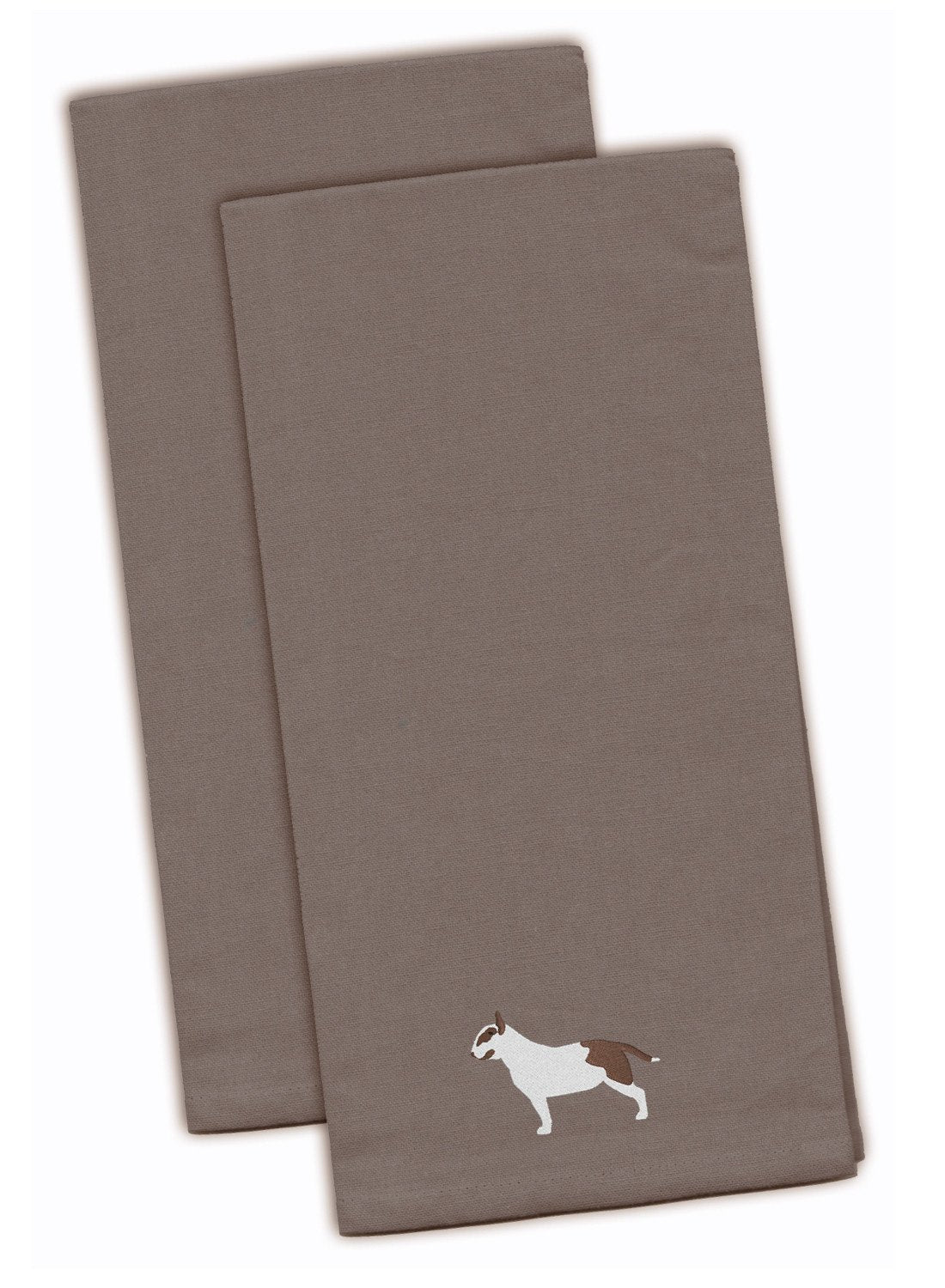 Bull Terrier Embroidered Kitchen Towels - Gray Decorative Dish Towels - Set of 2 BB3478GYTWE