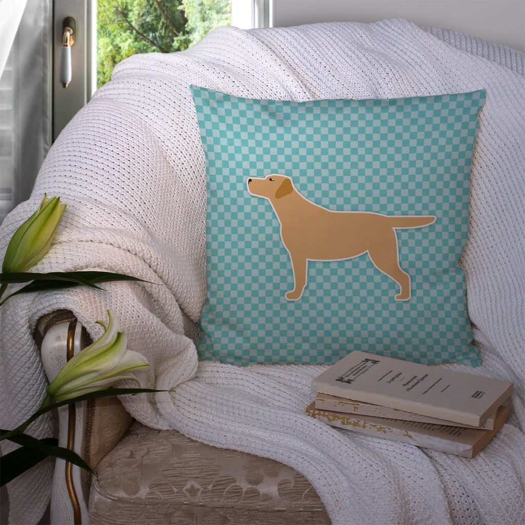 Yellow Labrador Retriever Checkerboard Blue Decorative Throw Pillow 14x14 Indoor Outdoor Accent Cushion, Fabric Cover with Insert for Sofa, Bed, Porch & Living Room