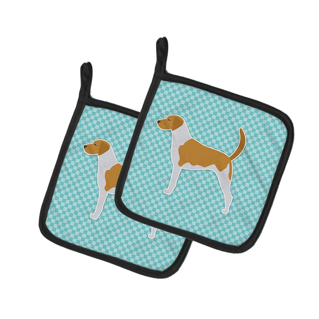 American Foxhound Checkerboard Blue Pot Holder Set of 2 Heat Resistant Quilted Hot Pads 7.5 x 7.5 Inch, Insulated Kitchen Trivets for Cooking & Baking