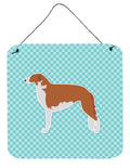 Borzoi Russian Greyhound Checkerboard Blue Wall or Door Hanging Prints Aluminum Metal Sign Kitchen Wall Bar Bathroom Plaque Home Decor, 6x6, Multicolor