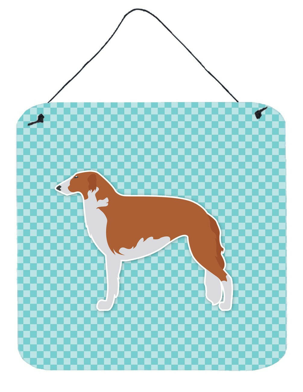 Borzoi Russian Greyhound Checkerboard Blue Wall or Door Hanging Prints Aluminum Metal Sign Kitchen Wall Bar Bathroom Plaque Home Decor, 6x6, Multicolor
