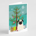 Merry Christmas Tree Pug Cream Greeting Cards Pack of 8 Blank Cards with Envelopes Whimsical A7 Size 5x7