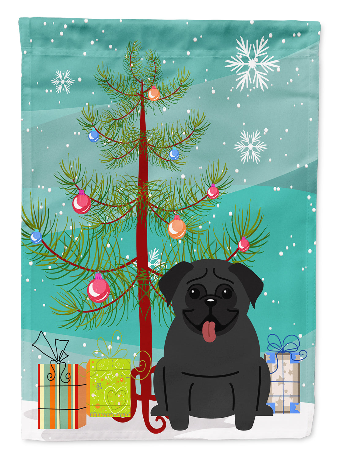 Merry Christmas Tree Pug Black Garden Flag Mailbox Decorative Yard Banner Outside Patio Artwork for Flower Beds, Garden Size, Multicolor
