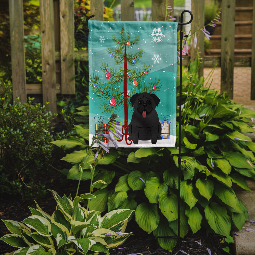 Merry Christmas Tree Pug Black Garden Flag Mailbox Decorative Yard Banner Outside Patio Artwork for Flower Beds, Garden Size, Multicolor