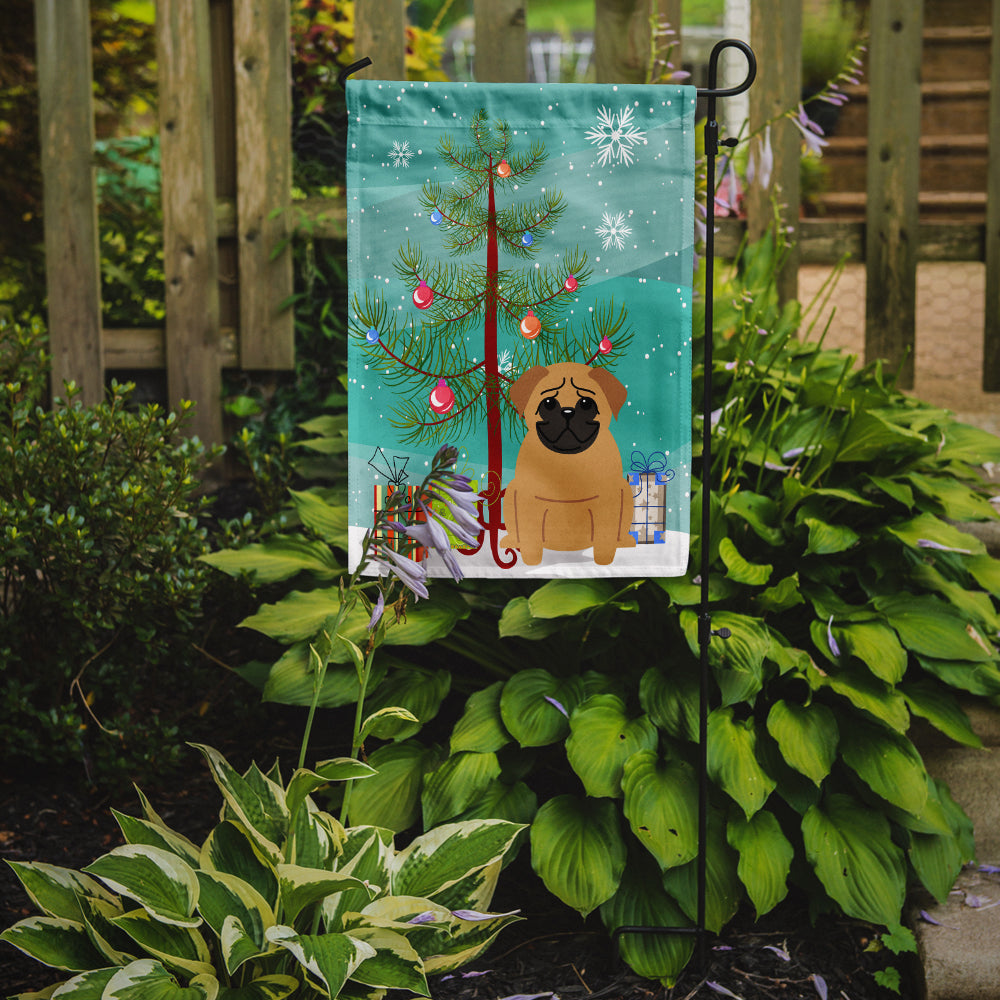 Merry Christmas Tree Pug Brown Garden Flag Mailbox Decorative Yard Banner Outside Patio Artwork for Flower Beds, Garden Size, Multicolor