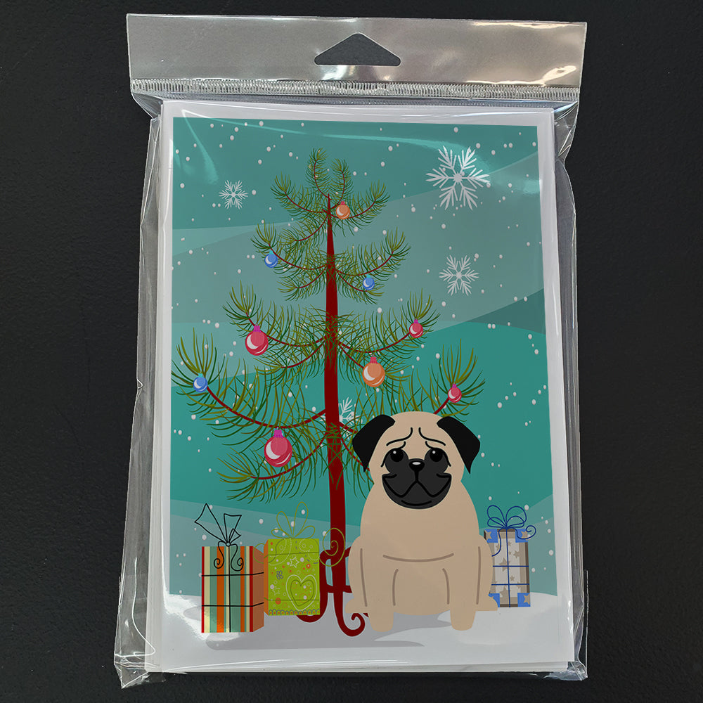 Merry Christmas Tree Pug Fawn Greeting Cards Pack of 8 Blank Cards with Envelopes Whimsical A7 Size 5x7