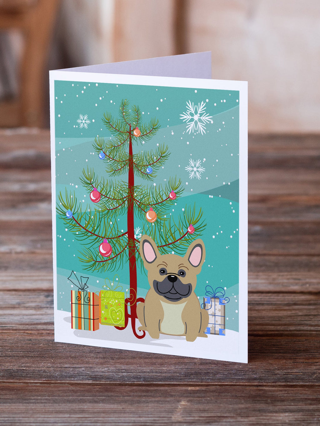 Merry Christmas Tree French Bulldog Cream Greeting Cards Pack of 8 Blank Cards with Envelopes Whimsical A7 Size 5x7