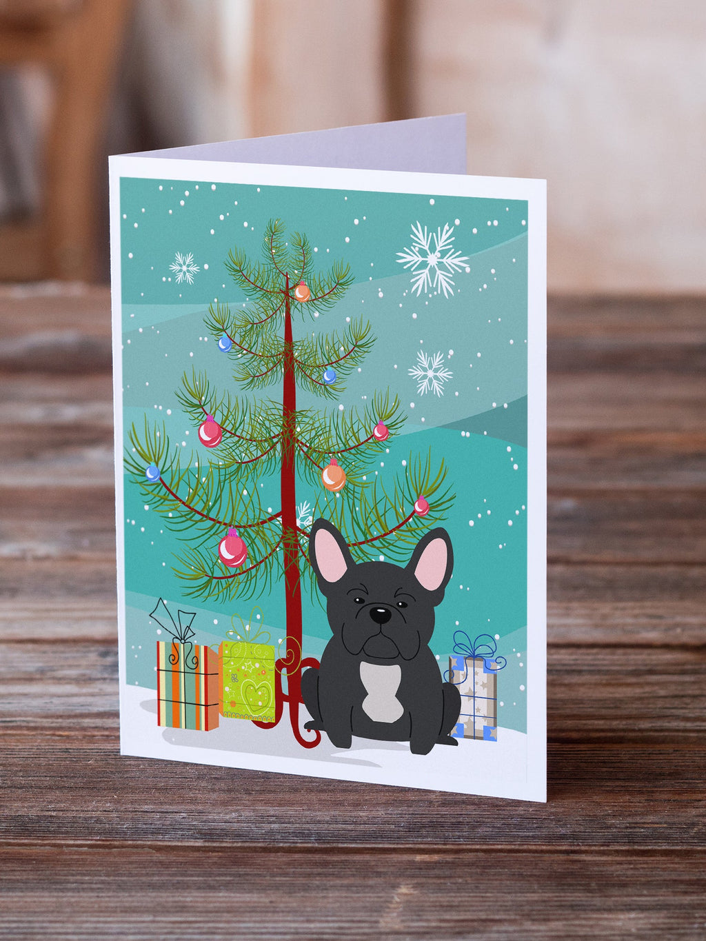 Merry Christmas Tree French Bulldog Black Greeting Cards Pack of 8 Blank Cards with Envelopes Whimsical A7 Size 5x7