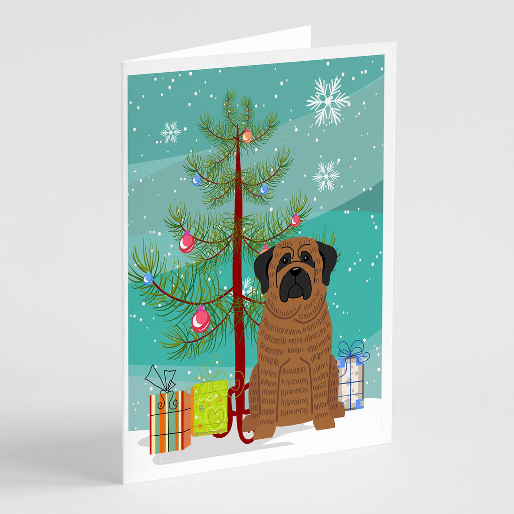 Merry Christmas Tree Mastiff Brindle Greeting Cards Pack of 8 Blank Cards with Envelopes Whimsical A7 Size 5x7