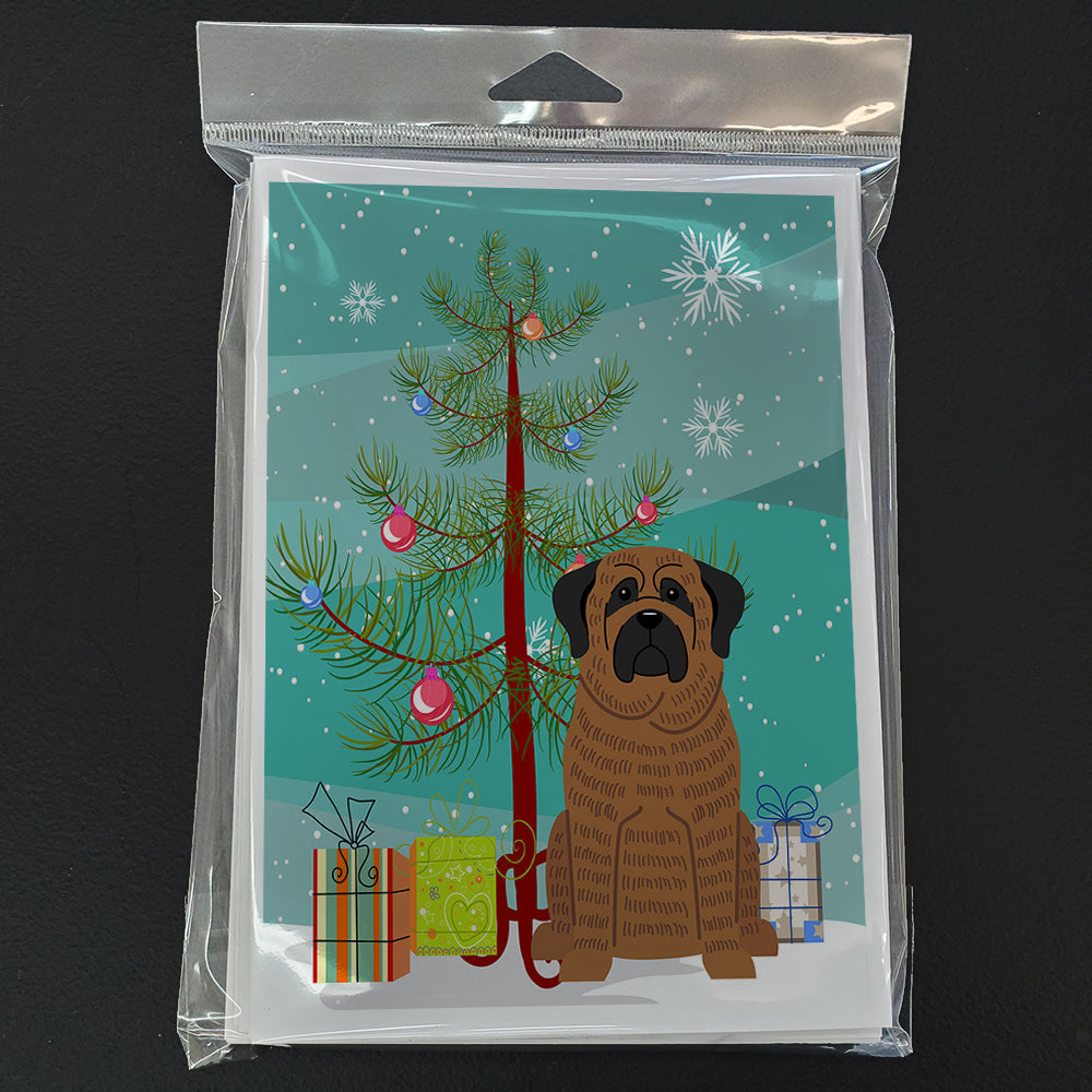 Merry Christmas Tree Mastiff Brindle Greeting Cards Pack of 8 Blank Cards with Envelopes Whimsical A7 Size 5x7