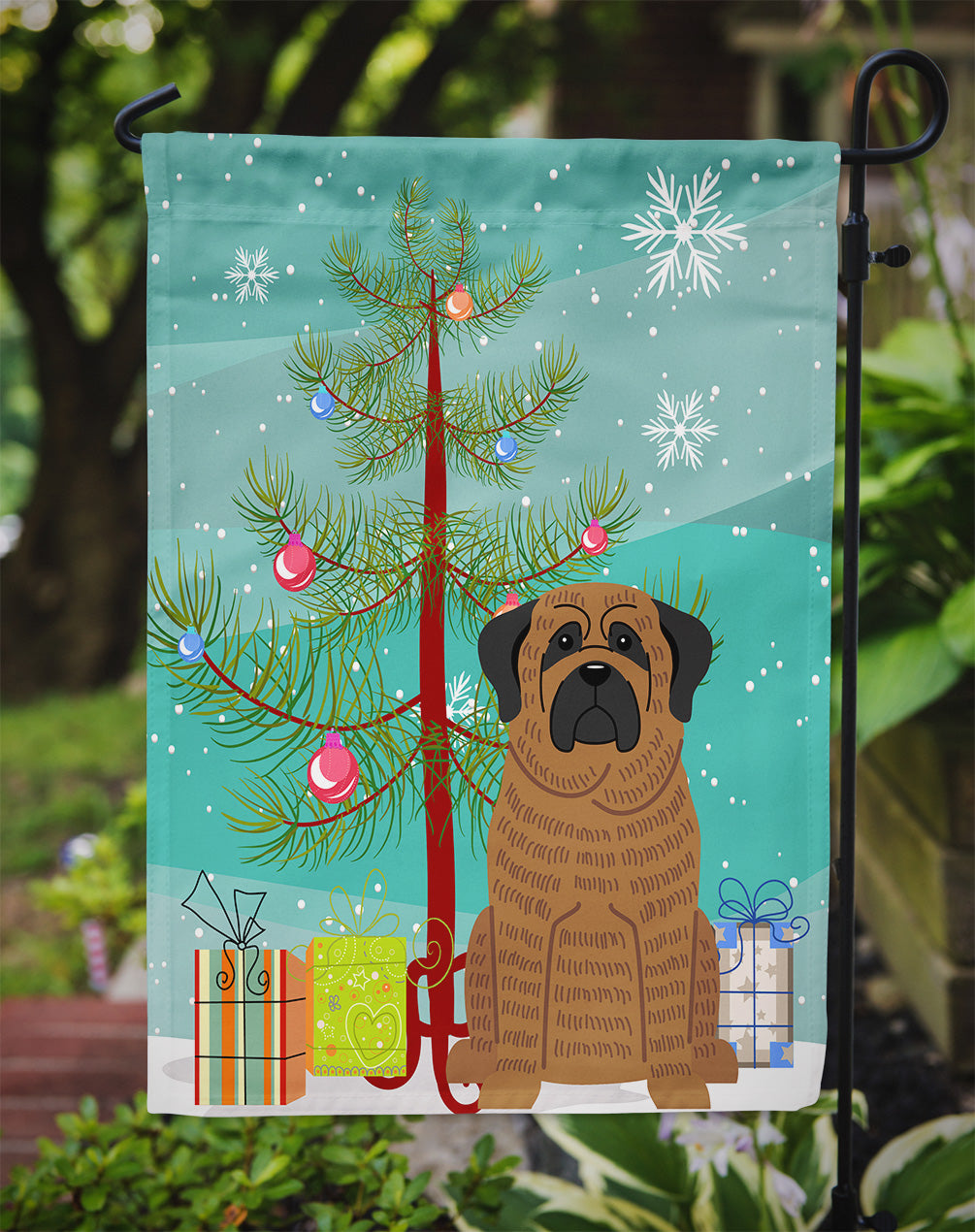 Merry Christmas Tree Mastiff Brindle Garden Flag Mailbox Decorative Yard Banner Outside Patio Artwork for Flower Beds, Garden Size, Multicolor