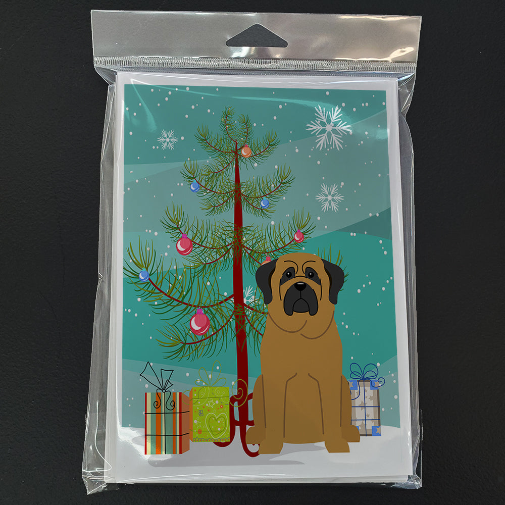 Merry Christmas Tree Mastiff Greeting Cards Pack of 8 Blank Cards with Envelopes Whimsical A7 Size 5x7