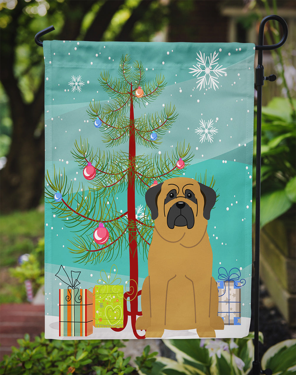 Merry Christmas Tree Mastiff Garden Flag Mailbox Decorative Yard Banner Outside Patio Artwork for Flower Beds, Garden Size, Multicolor