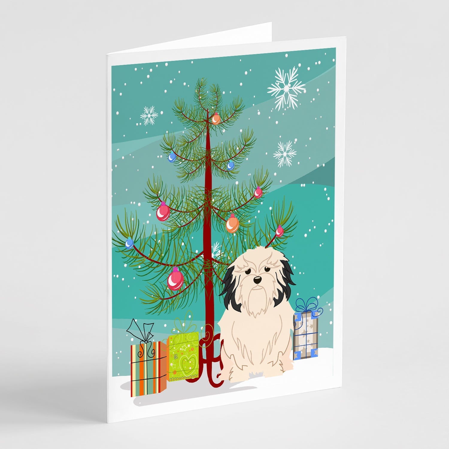 Merry Christmas Tree Lowchen Greeting Cards Pack of 8 Blank Cards with Envelopes Whimsical A7 Size 5x7
