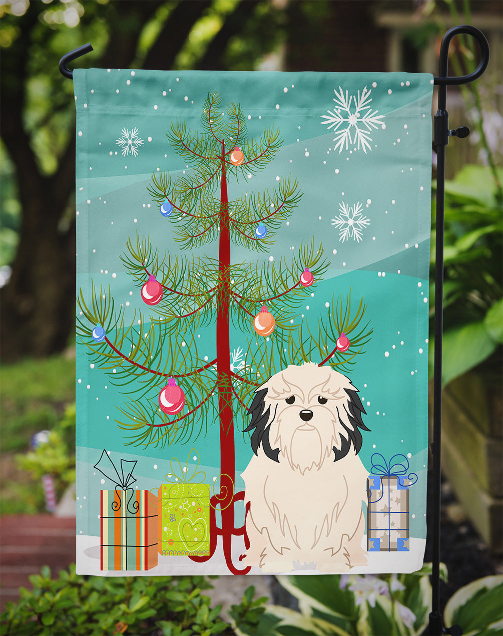 Merry Christmas Tree Lowchen Garden Flag Mailbox Decorative Yard Banner Outside Patio Artwork for Flower Beds, Garden Size, Multicolor