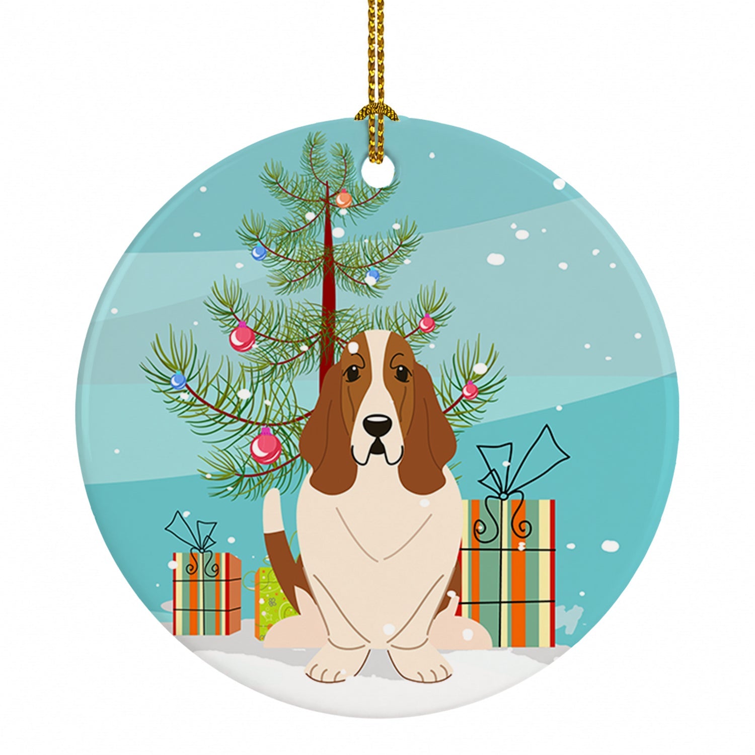 Merry Christmas Tree Basset Hound Ceramic Ornament Christmas Tree Hanging Decorations for Home Christmas Holiday, Party, Gift, 3 in, Multicolor