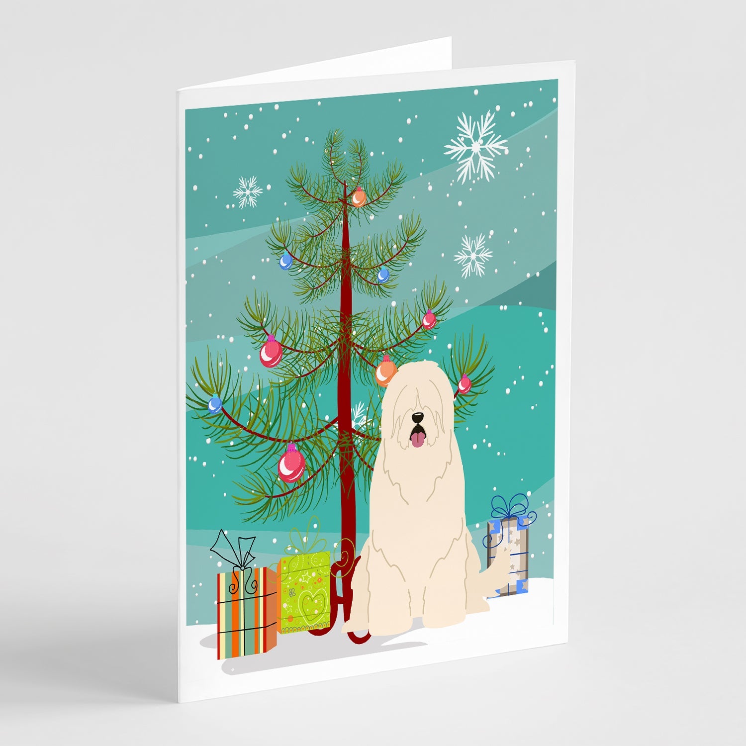 Merry Christmas Tree South Russian Sheepdog Greeting Cards Pack of 8 Blank Cards with Envelopes Whimsical A7 Size 5x7
