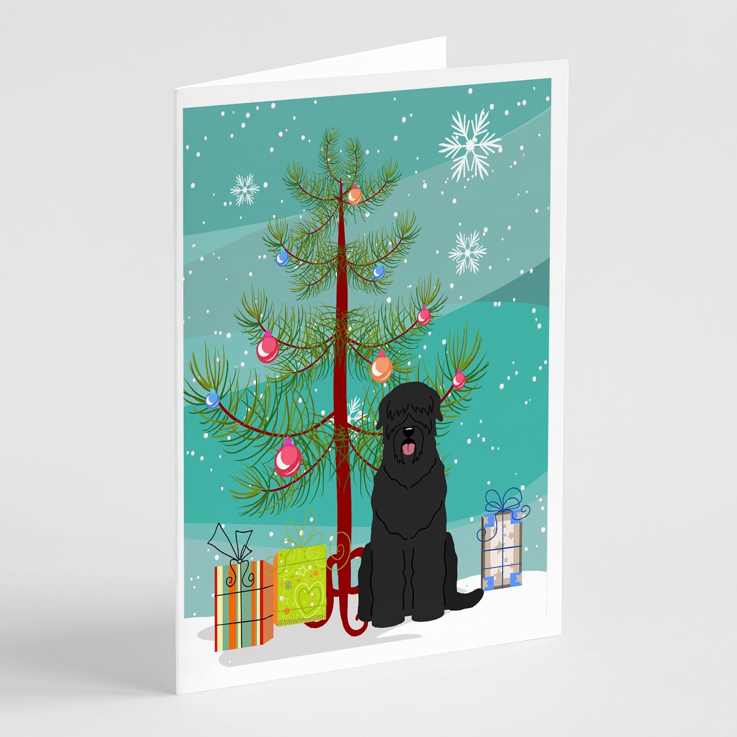 Merry Christmas Tree Black Russian Terrier Greeting Cards Pack of 8 Blank Cards with Envelopes Whimsical A7 Size 5x7