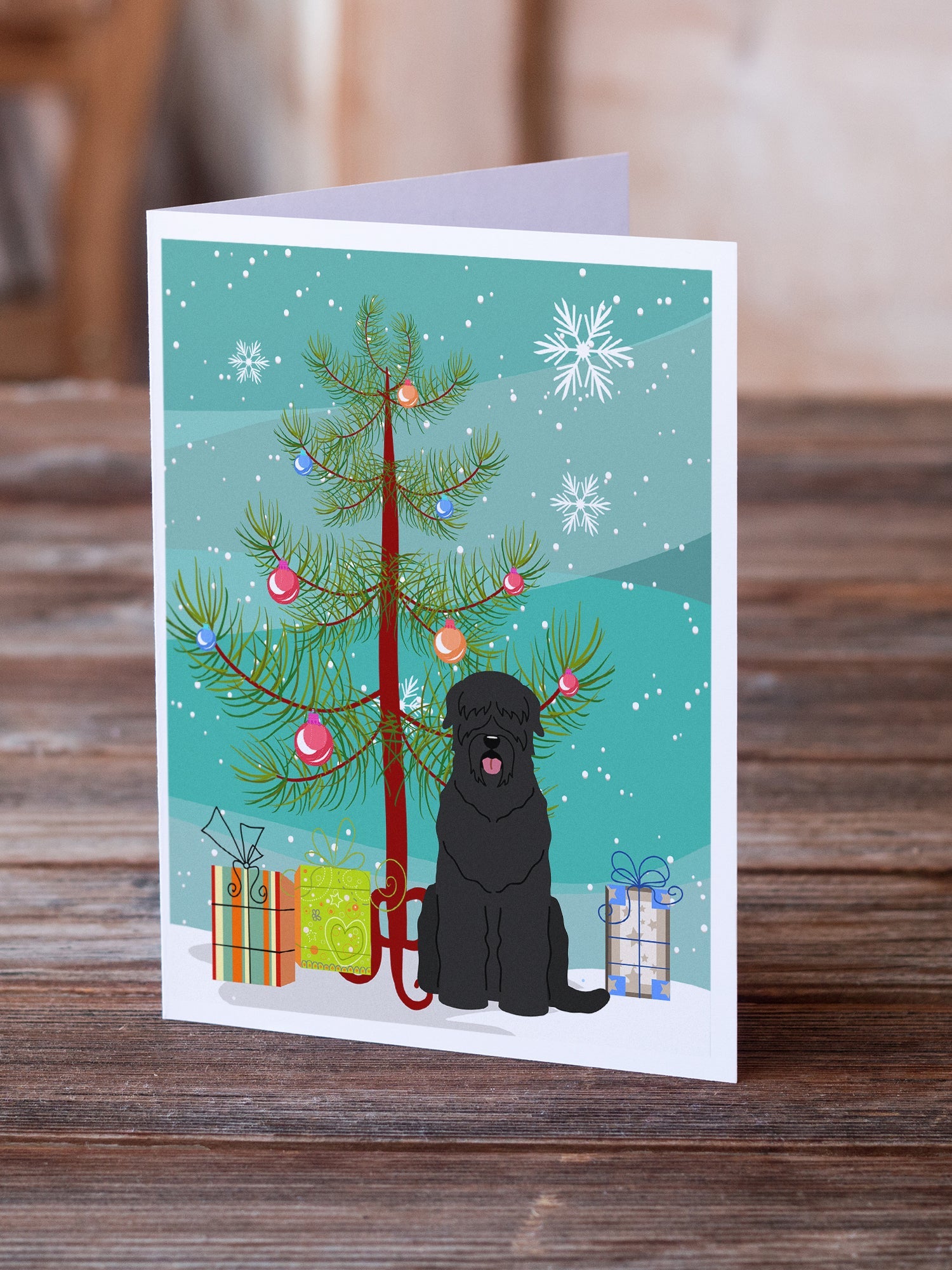 Merry Christmas Tree Black Russian Terrier Greeting Cards Pack of 8 Blank Cards with Envelopes Whimsical A7 Size 5x7