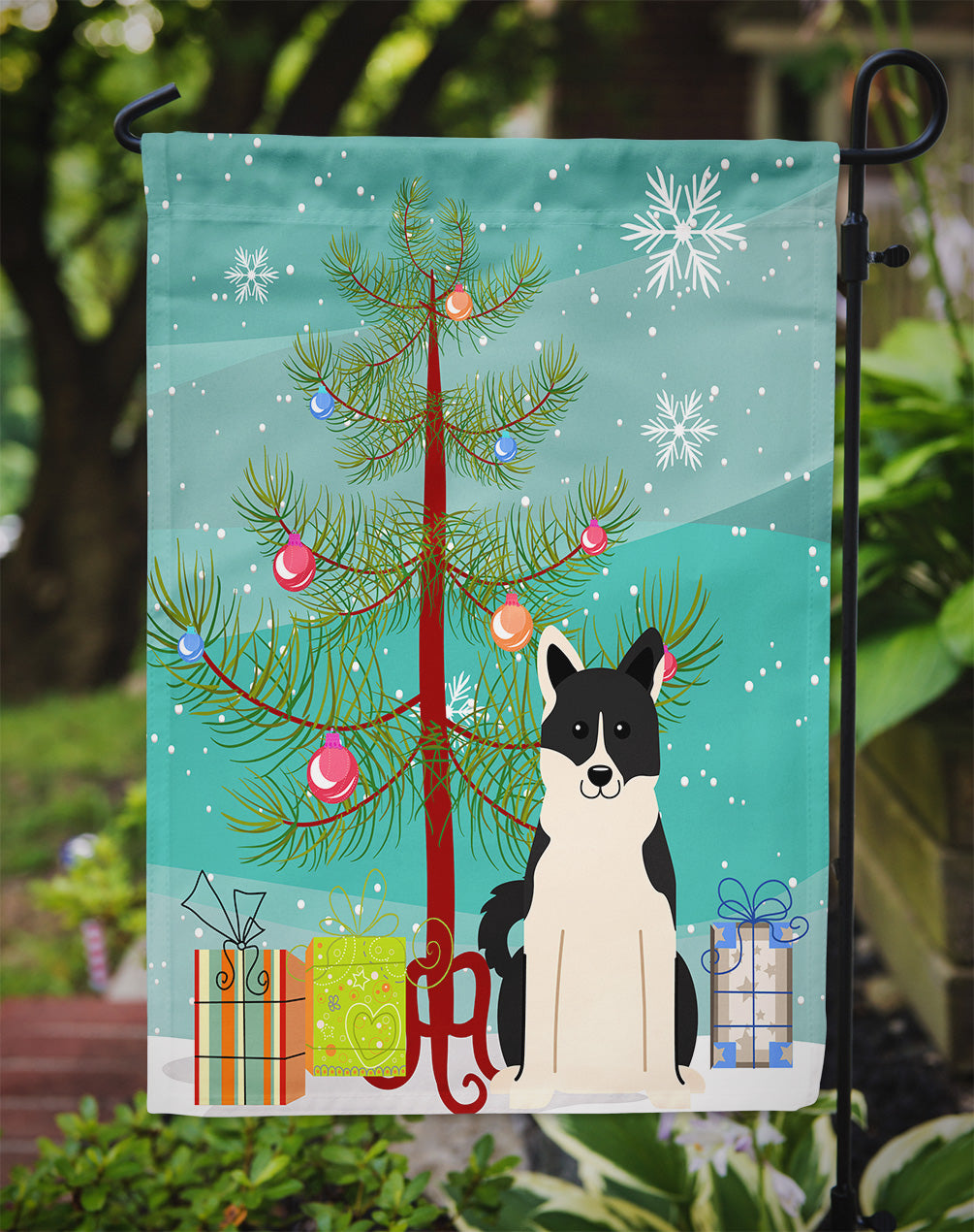 Merry Christmas Tree Russo-European Laika Spitz Garden Flag Mailbox Decorative Yard Banner Outside Patio Artwork for Flower Beds, Garden Size, Multicolor