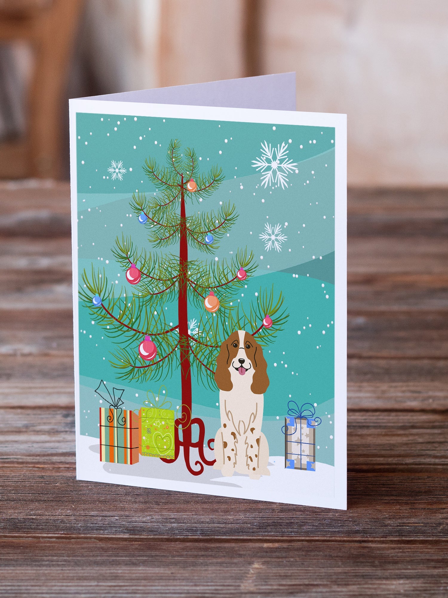 Merry Christmas Tree Russian Spaniel Greeting Cards Pack of 8 Blank Cards with Envelopes Whimsical A7 Size 5x7