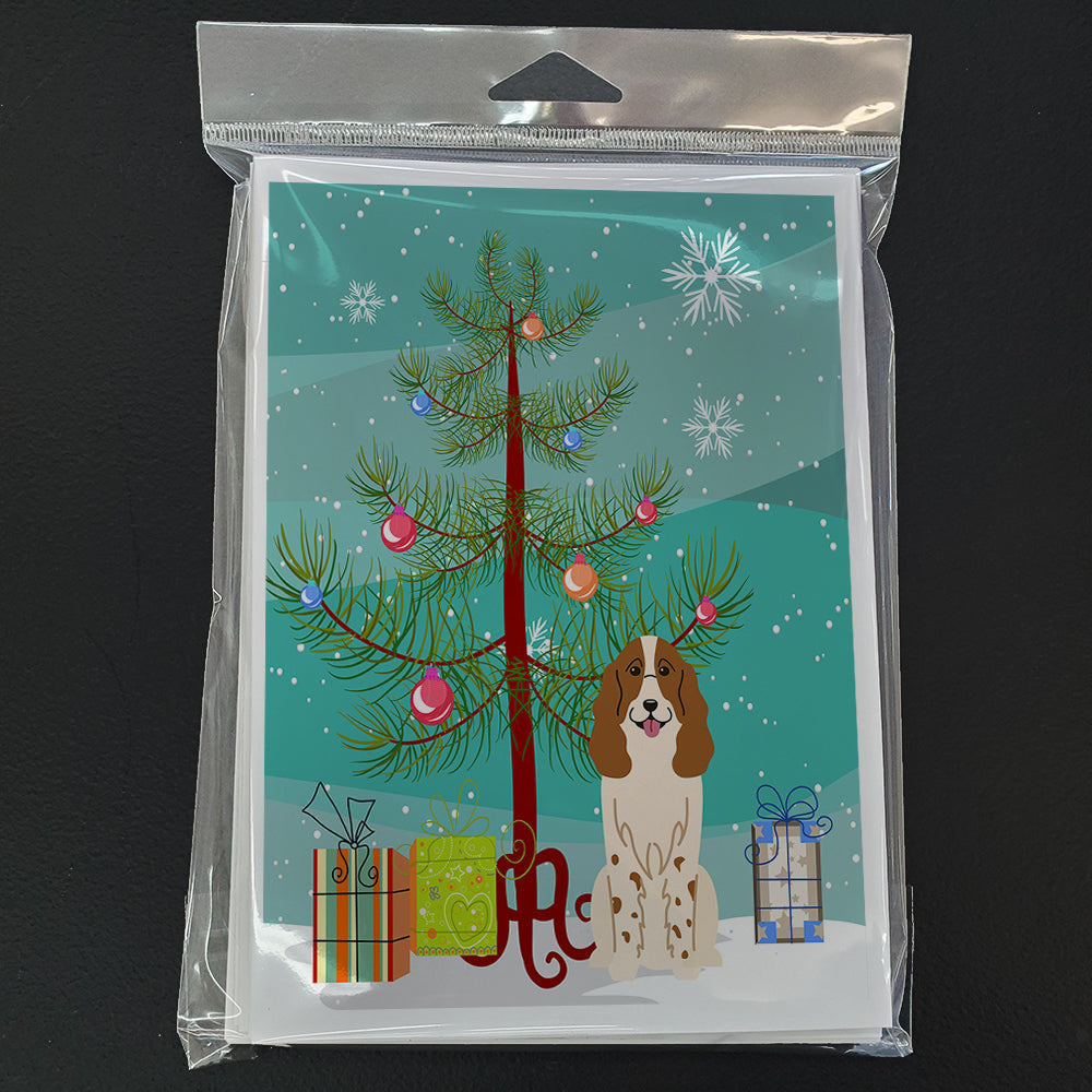 Merry Christmas Tree Russian Spaniel Greeting Cards Pack of 8 Blank Cards with Envelopes Whimsical A7 Size 5x7