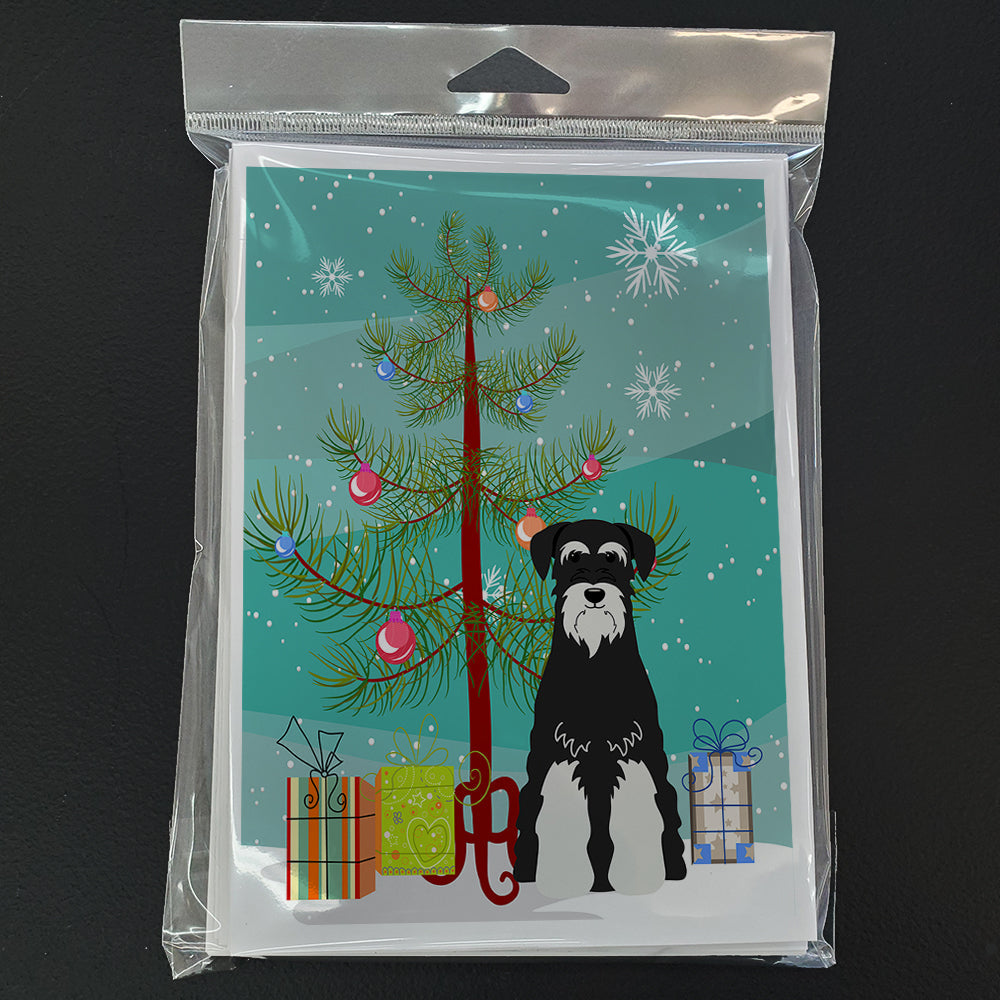 Merry Christmas Tree Standard Schnauzer Salt and Pepper Greeting Cards Pack of 8 Blank Cards with Envelopes Whimsical A7 Size 5x7