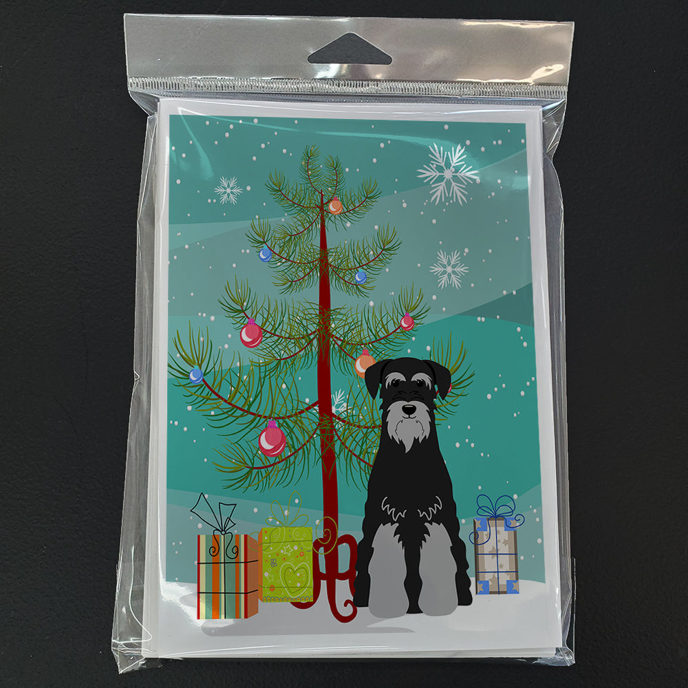 Merry Christmas Tree Standard Schnauzer Black Grey Greeting Cards Pack of 8 Blank Cards with Envelopes Whimsical A7 Size 5x7